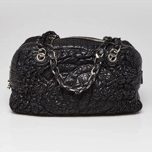 Chanel Black Lambskin Leather Astrakhan Bowling Bag